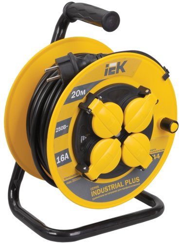 Удлинитель на катушке с заземлением IEK Industrial Plus 4х20м 16А 3500Вт IP44 картинка 